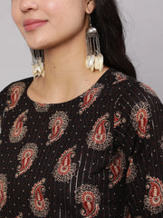 Women Black Ethnic Printed Straight Kurta With Trouser