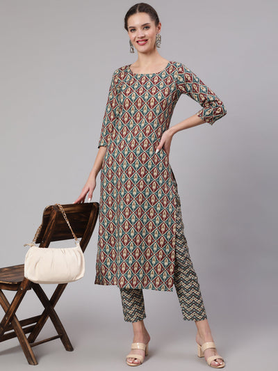 Women Multi Geometric Printed Straight Kurta With Palazzo