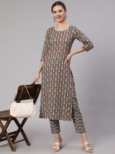 Women Multi Geometric Printed Straight Kurta With Palazzo