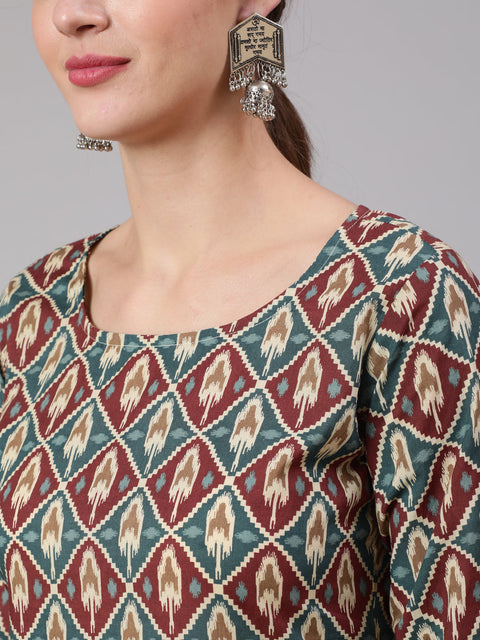 Women Multi Geometric Printed Straight Kurta With Palazzo
