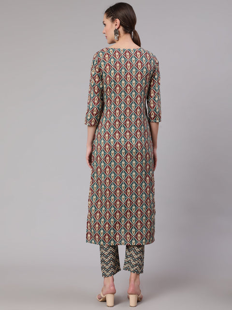 Women Multi Geometric Printed Straight Kurta With Palazzo
