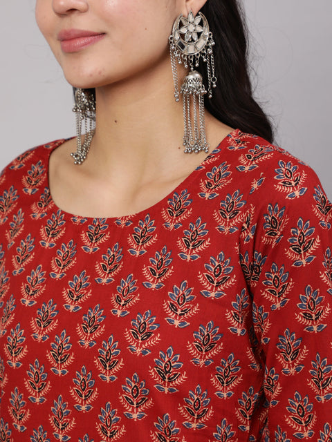 Women Maroon Ethnic Printed Straight Kurta And Palazzo
