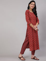 Women Maroon Ethnic Printed Straight Kurta And Palazzo