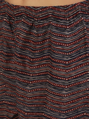 Women Navy Blue Ethnic Printed Straight Kurta With Trouser