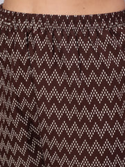 Women Brown Ethnic Printed Straight Kurta With Trouser