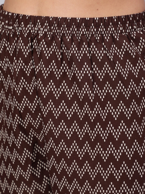Women Brown Ethnic Printed Straight Kurta With Trouser