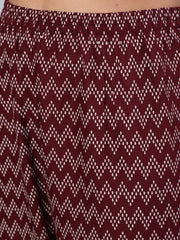 Women Burgundy Ethnic Printed Straight Kurta With Trouser
