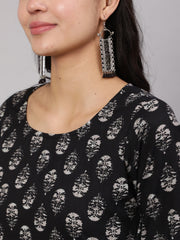 Women Black Ethnic Printed Straight Kurta With Trouser