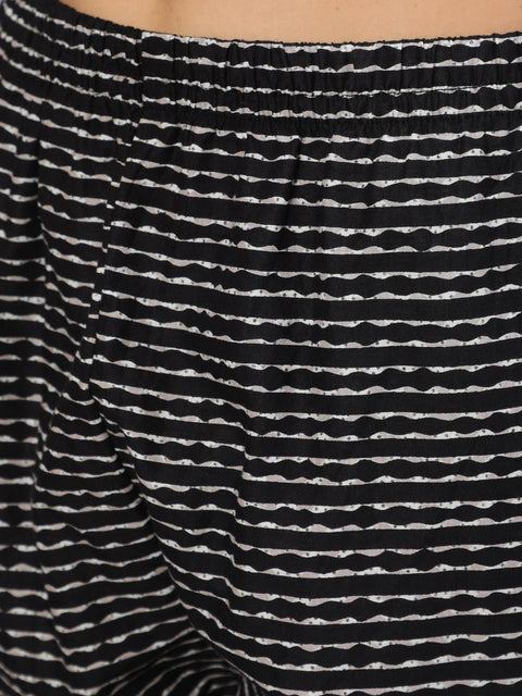 Women Black Ethnic Printed Straight Kurta With Trouser