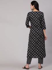 Women Black Ethnic Printed Straight Kurta With Trouser