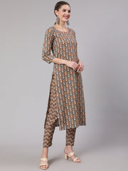 Women Multi Geometric Printed Straight Kurta With Palazzo
