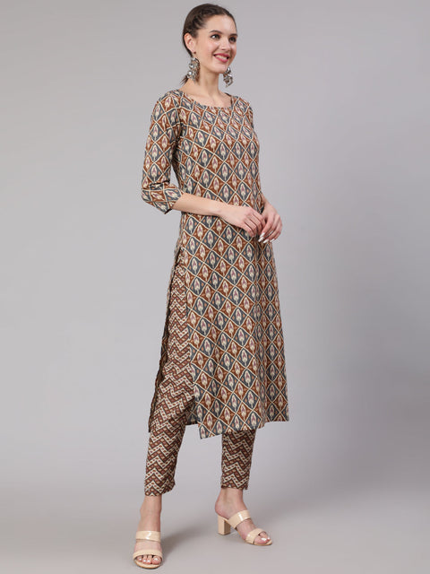 Women Multi Geometric Printed Straight Kurta With Palazzo