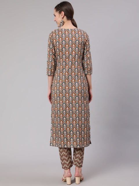 Women Multi Geometric Printed Straight Kurta With Palazzo