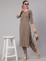Women Multi Geometric Printed Straight Kurta With Palazzo
