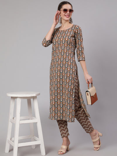 Women Multi Geometric Printed Straight Kurta With Palazzo