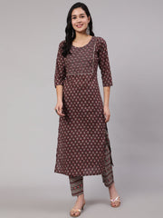 Women Purple Printed Straight Kurta With Trouser
