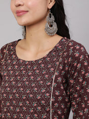 Women Purple Printed Straight Kurta With Trouser