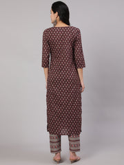 Women Purple Printed Straight Kurta With Trouser