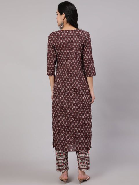 Women Purple Printed Straight Kurta With Trouser