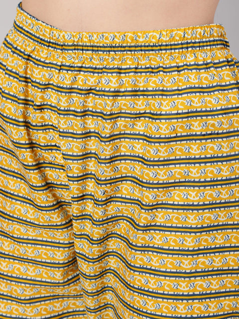 Women Mustard Printed Straight Kurta With Trouser