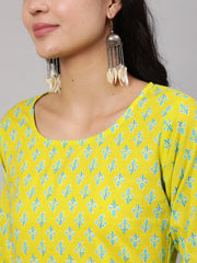 Women Lime Green Ethnic Printed Kurta With Trouser
