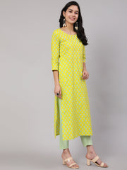 Women Lime Green Ethnic Printed Kurta With Trouser