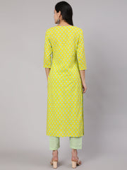 Women Lime Green Ethnic Printed Kurta With Trouser