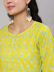 Women Lime Green Ethnic Printed Kurta With Trouser