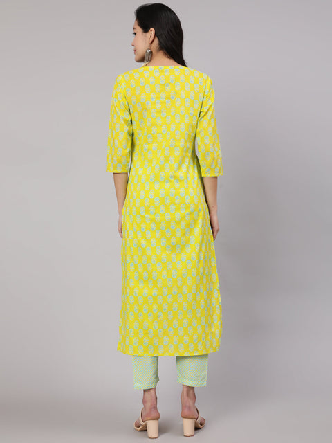 Women Lime Green Ethnic Printed Kurta With Trouser