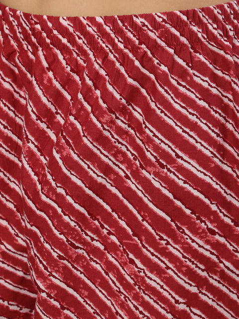 Women Burgundy Ethnic Printed Straight Kurta With Trouser