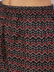 Women Black Ethnic Printed Straight Kurta With Trouser