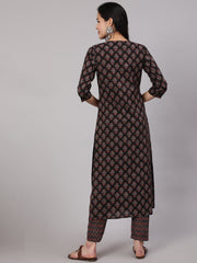 Women Black Ethnic Printed Straight Kurta With Trouser