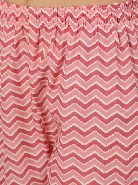 Women Pink Ethnic Printed Straight Kurta With Trouser