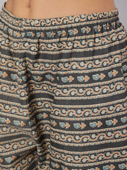 Women Grey Printed Straight Kurta With Trouser