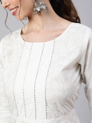 Women Off White Ethnic Printed Kurta With Palazzo And Dupatta