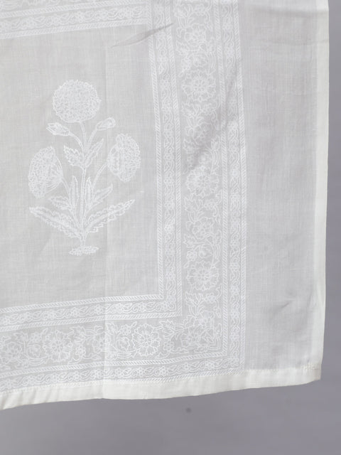 Women Off White Ethnic Printed Kurta With Palazzo And Dupatta