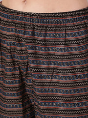 Women Black Ethnic Printed Straight Kurta With Trouser