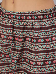 Women Purple Printed Straight Kurta With Trouser