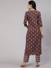 Women Purple Printed Straight Kurta With Trouser