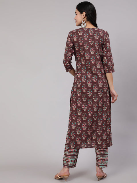 Women Purple Printed Straight Kurta With Trouser