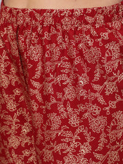 Women Maroon Ethnic Printed Kurta With Palazzo And Dupatta