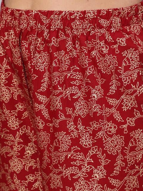 Women Maroon Ethnic Printed Kurta With Palazzo And Dupatta