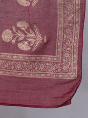 Women Maroon Ethnic Printed Kurta With Palazzo And Dupatta