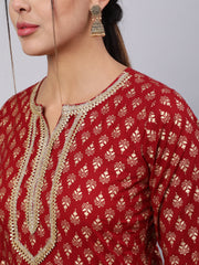 Women Maroon Ethnic Printed Kurta With Palazzo And Dupatta