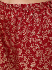 Women Maroon Ethnic Printed Kurta With Palazzo And Dupatta