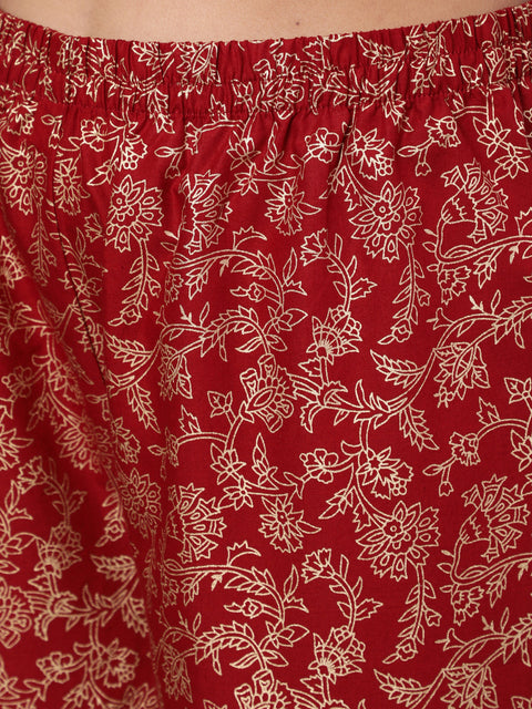 Women Maroon Ethnic Printed Kurta With Palazzo And Dupatta