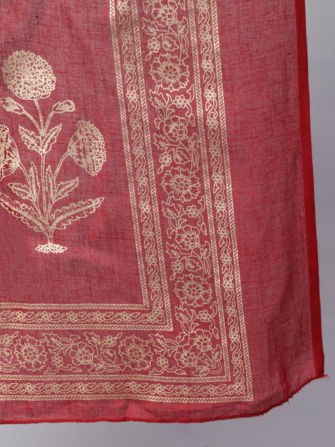 Women Maroon Ethnic Printed Kurta With Palazzo And Dupatta