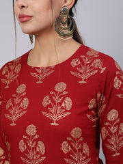 Women Maroon Ethnic Printed Kurta With Palazzo And Dupatta