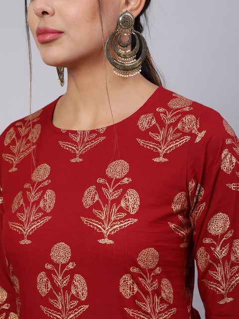 Women Maroon Ethnic Printed Kurta With Palazzo And Dupatta
