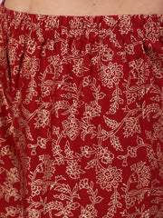 Women Maroon Ethnic Printed Kurta With Palazzo And Dupatta